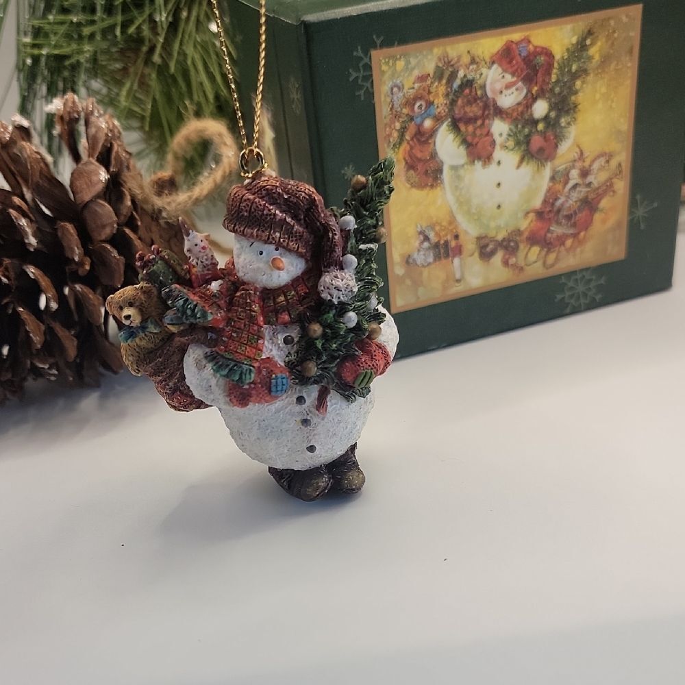 Old Glory Snowman Ornament " Festive Gathering" By Artist Stewart Sherwood